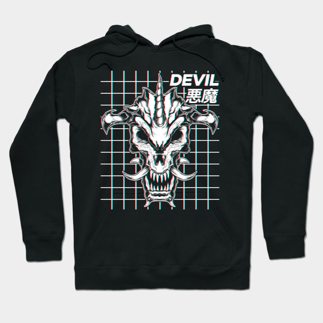 Devil Glitch Art Japanese Cybergoth Aesthetic Hoodie by wbdesignz